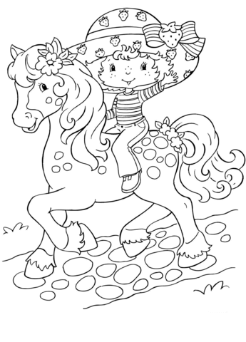 Strawberry Shortcake Rides A Horse Coloring Page